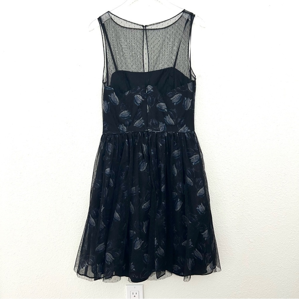Jill Stuart Silk Floral Cocktail Dress Illusion Dark Romantic Blue Black Size 4 - Picture 10 of 15